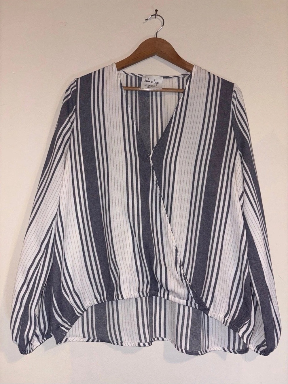 Sadie & Sage Navy and White Striped Wrap-Front Blouse